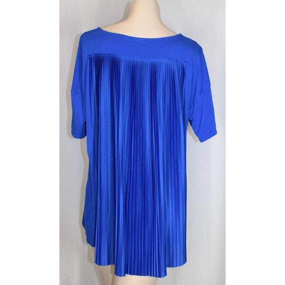 Chico's 2 L 12 14 Royal Blue Preston Pleated Back Short Sleeve Loose Fit Top - Picture 1 of 6